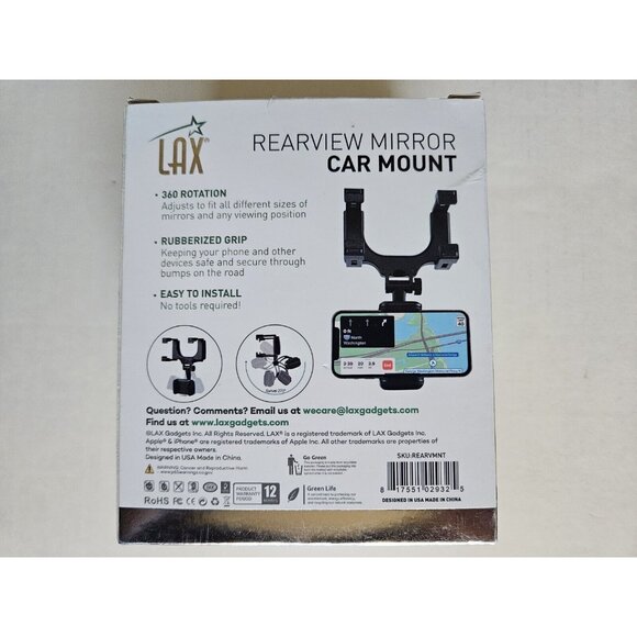 LAX Rearview Mirror Car Phone Mount With 360 Degree Rotation (No Box Included) - Picture 7 of 9